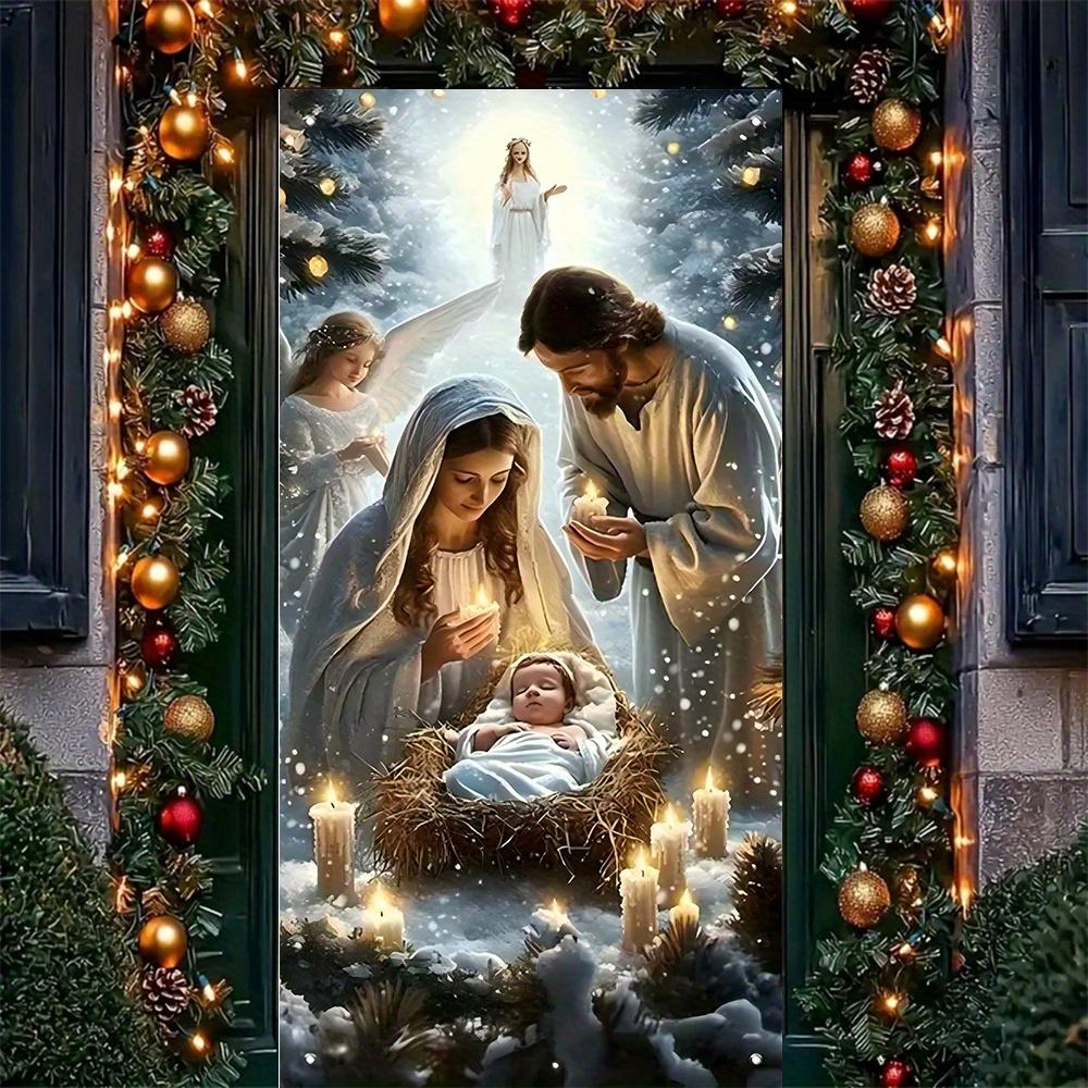 2D door banner Christmas curtain, polyester material, indoor/outdoor decoration