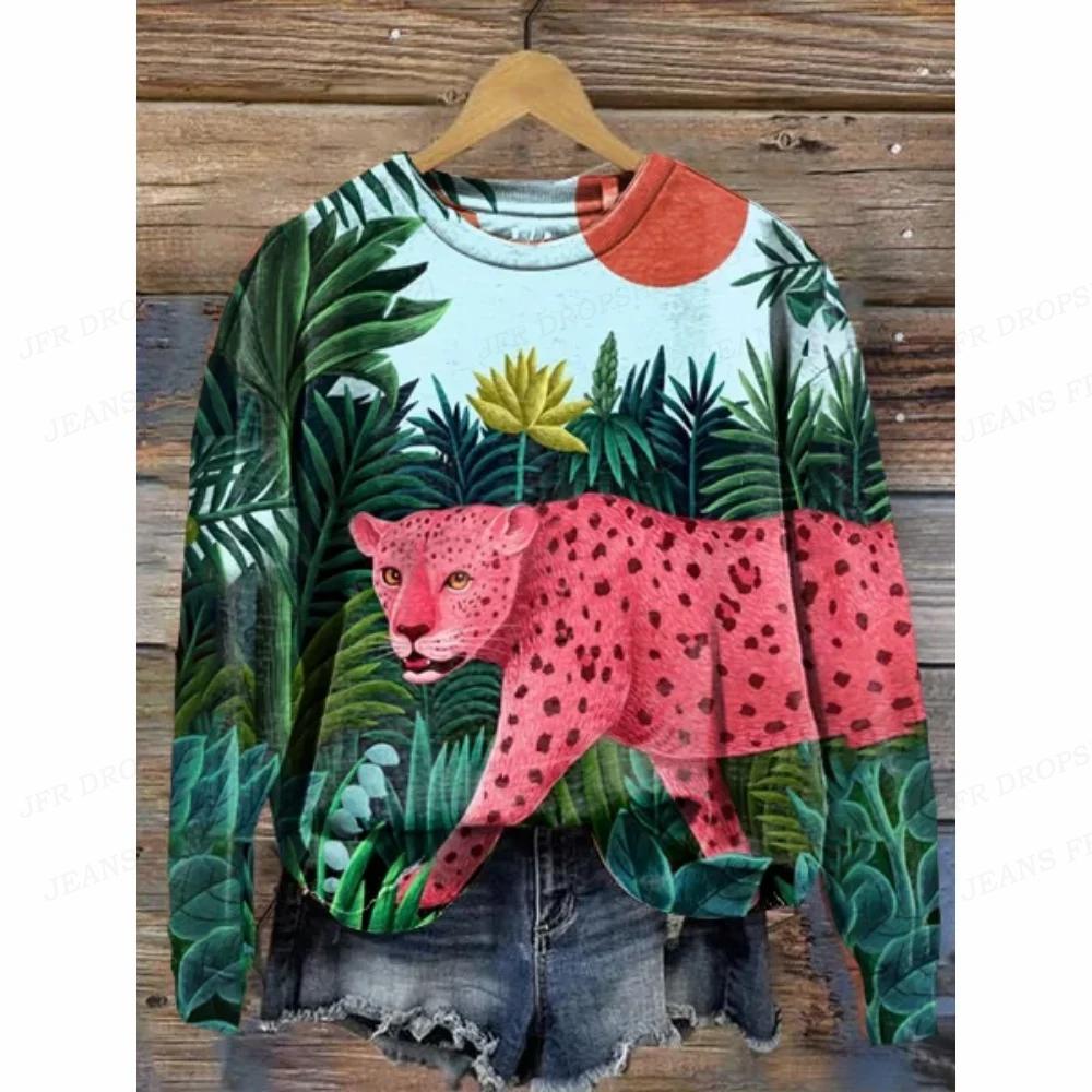 Leopard 3d Print Hoodies Women Fashon Hoodie Animal Tiger Sweats Women's Hoodies Sweatshirt Round Neck Coats  Floral Clothes