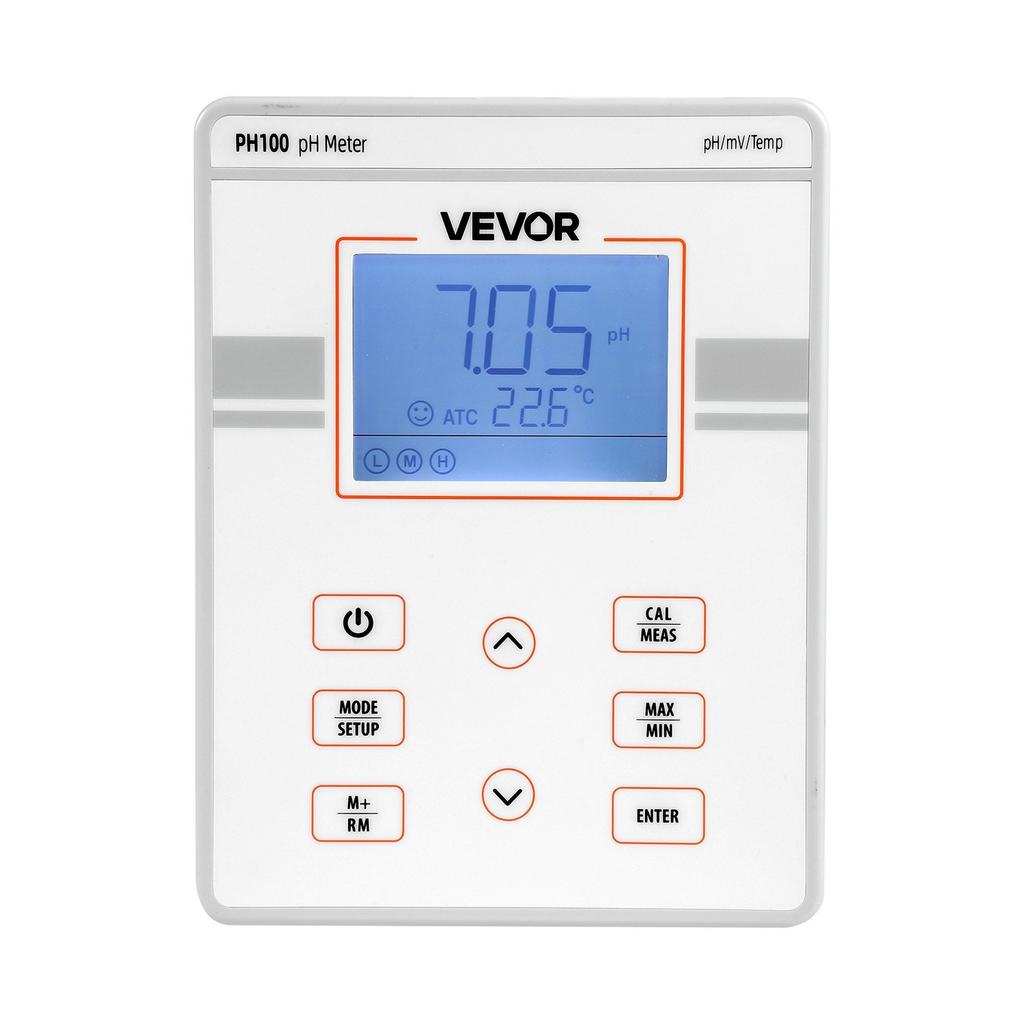Benchtop pH Meter, 0-14 pH Range, Laboratory Tester Kit with Large Backlit Display, Calibration Solutions, Power Adapter, Stores Up to 50 Readings,