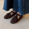 Sheepskin Version~ Genuine Leather Literary and Artistic Flat Bottom Fringed Round Head Rivets Shallow Mouth Single Shoes Women's Versatile Commuter
