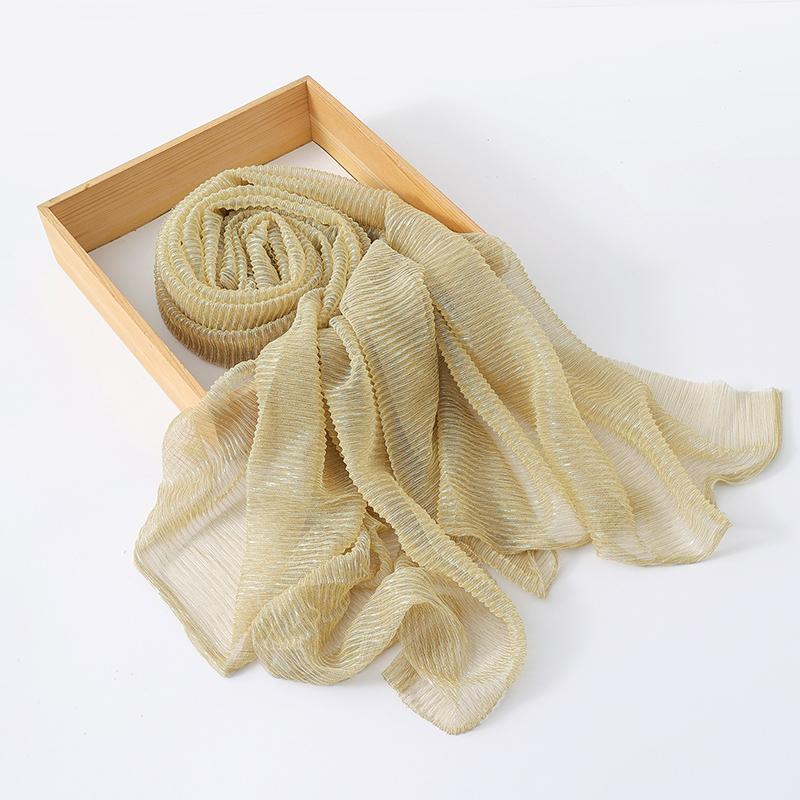 Женские мерцающие хиджабы Однотонный шарф Эластичная пряжа Жатый платок Мусульманский исламский тюрбан Блестящий однотонный шарф Головной убор Обертывание