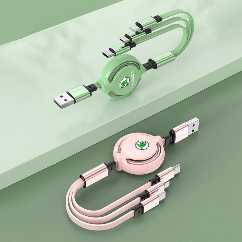 1 шт. Автомобильное телескопическое зарядное устройство три в одном для мобильного телефона для Skoda Octavia Superb Rapid Kodiaq Karoq Fabia Kamiq Roomster Citigo