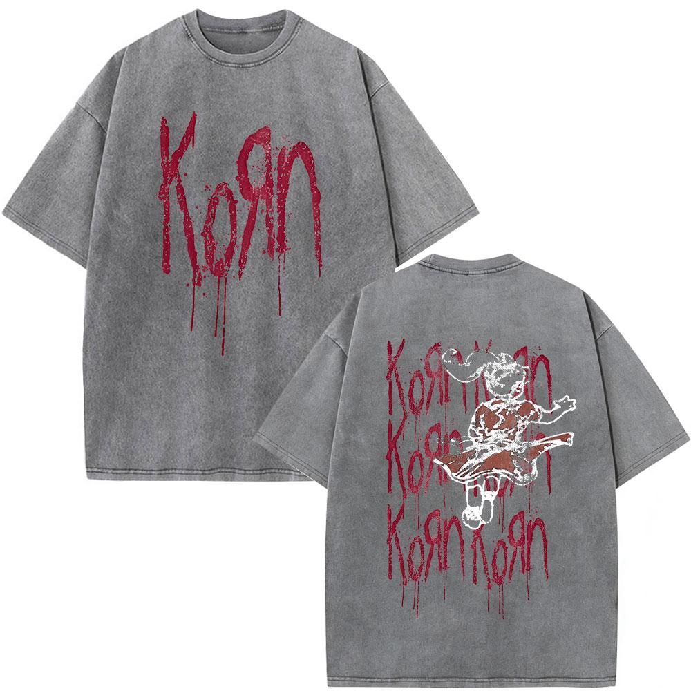 Korn Tour 2026 Merch Vintage Washed T Shirt Fan Gifts Metal Gothic Rock Band T Shirts Men Casual Oversized Short Sleeve T-shirt