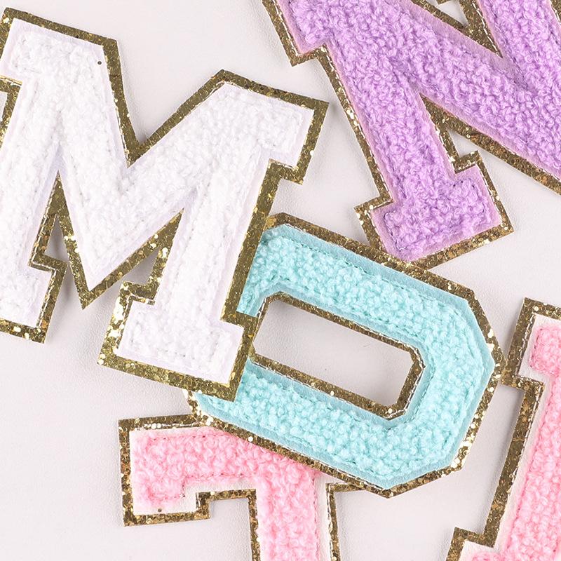 Вышивка Этикетка Полотенце Вышивка Цветная Английская Буква Нашивка Аксессуары для Одежды Золотая Кромка Наклейка Вышивка Шениль Вышивка Тканевая Наклейка