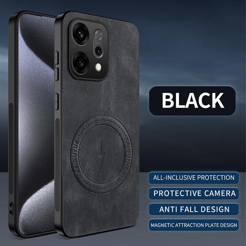 Магнитный чехол для Oppo Reno 14 Pro Reno14 F 14 FS 5G MagSafe Текстурированная кожа наппа из ПУ Силиконовая кожаная задняя крышка Противоударный бампер