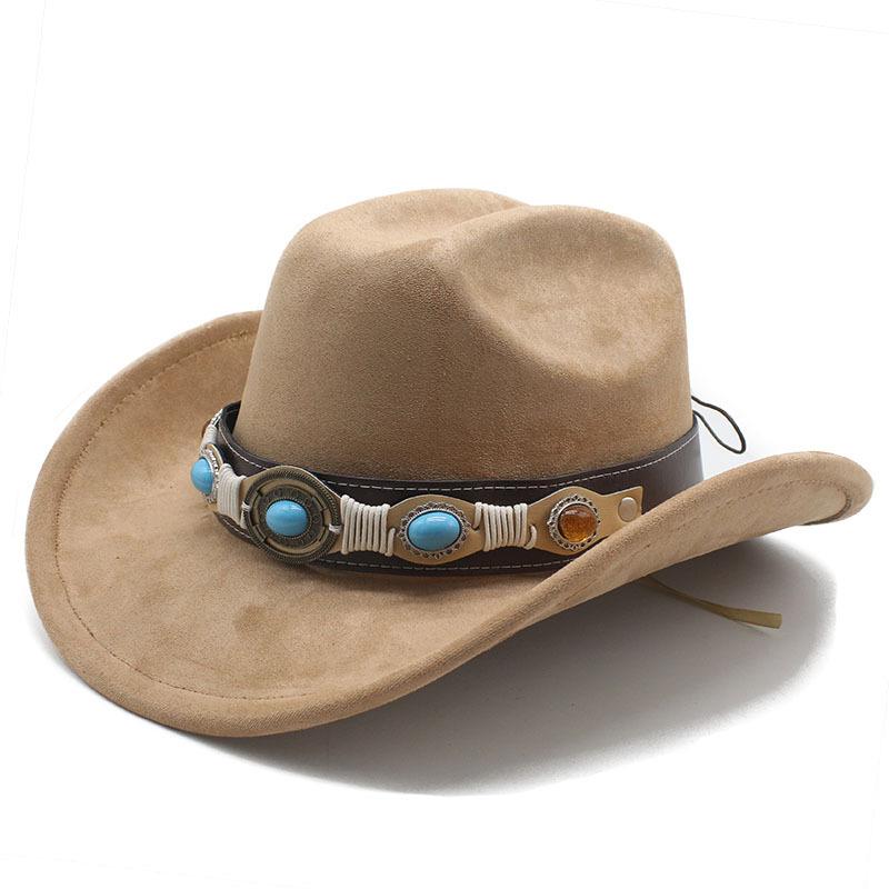 Фетровая шляпа ковбоя в стиле вестерн, тибетский цилиндр, бирюзовые аксессуары, джазовая шляпа, замшевая шляпа