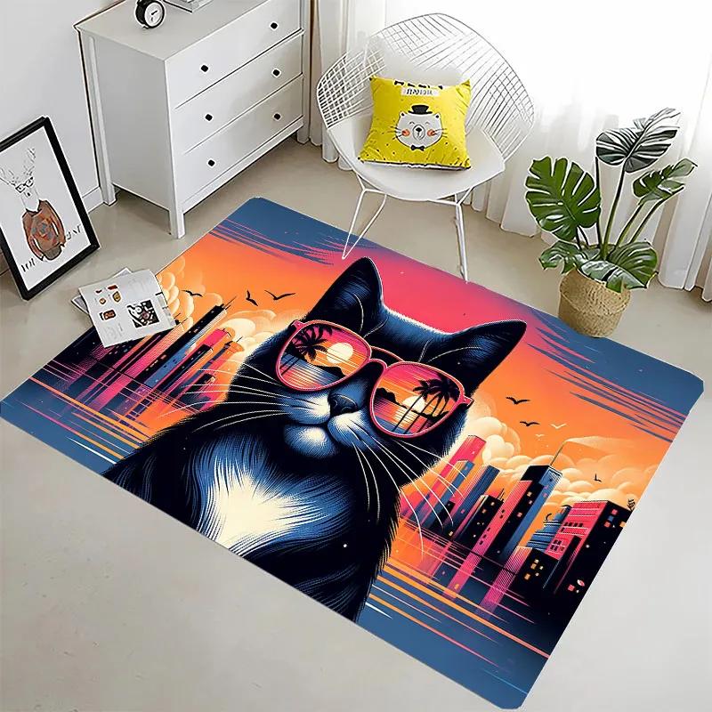 Забавный кот 3D-печать Большие ковры для дома Гостиная Детская спальня Диван Придверный коврик Кухонные коврики Противоскользящий Декор