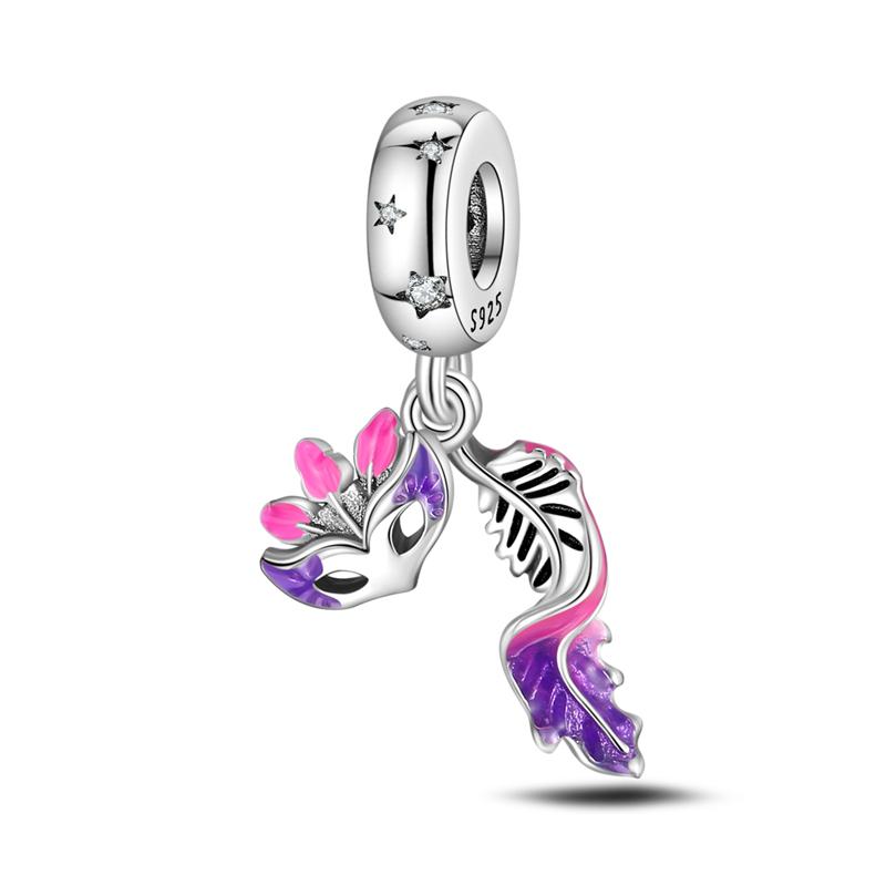 Fine Charms 925 Silver Color Feather Butterfly Magical Mask Charms Beads Fit Diy 925 Bracelet Fine DIY Jewelry Gift