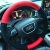 Braid Red Leather Cover for B A4 (B8) A6 (C7) A7 A8 A8L Allroad Q5 Q7 2011-2018 DIY Full Coverage Car Steering Wheel Cover