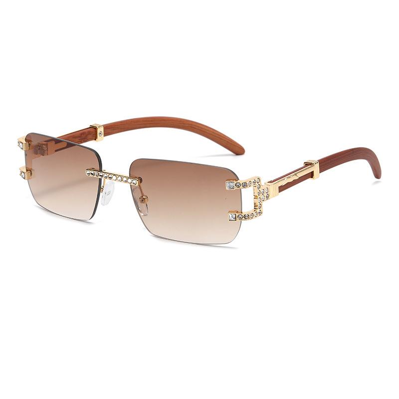 Vintage Fashion Luxury Brand Designer Rimless Diamond Sunglasses Women Crystal Rhinestone Square Sun Glasses For Men Uv400