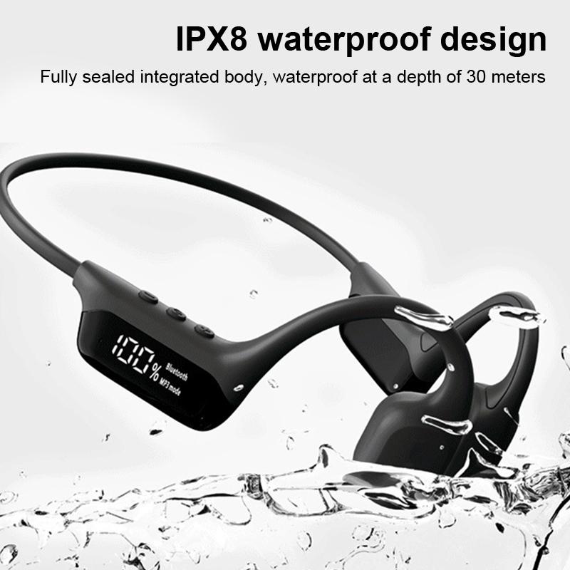 Беспроводные водонепроницаемые наушники с костной проводимостью Ipx8 с 32 ГБ для плавания, спортивные наушники с ушным крючком и открытым ухом, светодиодный дисплей
