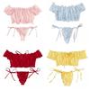 Pleated Mesh Lingerie Set Women Sweet Cute Babydoll Sleepwear Ladies Strapless Tops+Briefs Underwear Set