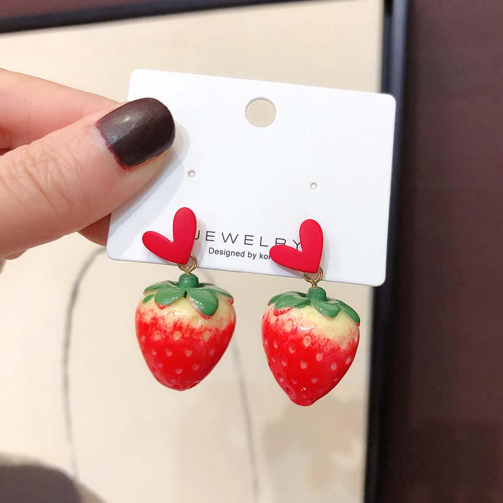 Sweet Lovely Girls Strawberry Heart Cute Fashion Jewelry Ear Stud Earrings Dangle Earrings