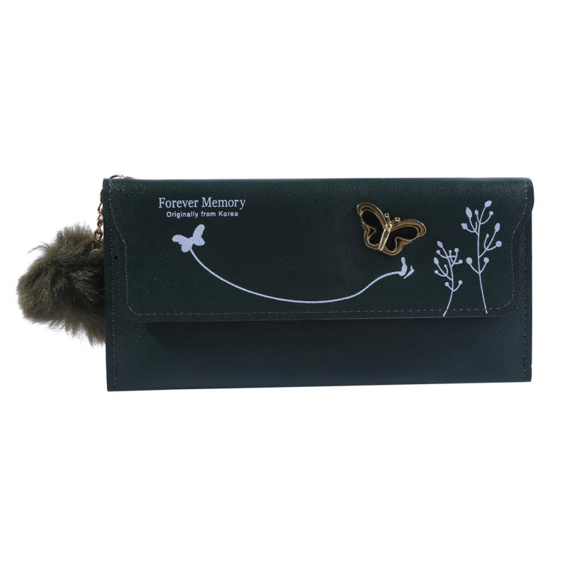 Женский кошелек Милый Элегантный Длинный Тонкий Чехол для Визиток Минималистичный Кошелек для Монет Кошелек на Молнии с Меховым Шариком и Декором в виде Бантика