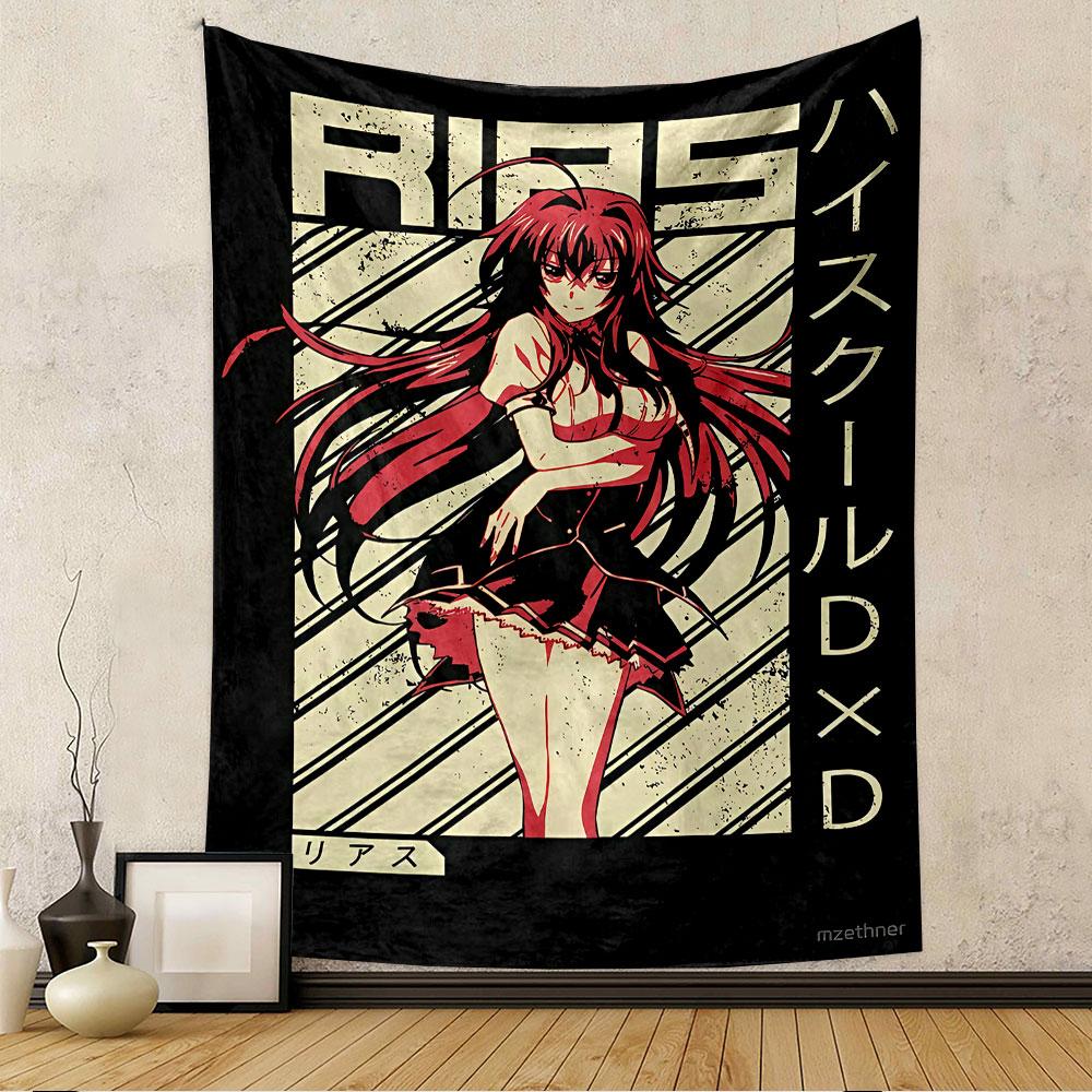 High School DxD Anime Girl Tapestry Wall Hanging, Rias Red-Haired Anime Character Art, Kawaii Wall Decor for Bedroom Living Room Dorm