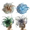 Women Fascinator Hat Tea Party Wedding Flower Feathers Headpiece Handmade Gauze Headband Clip Bridal Hair Accessories