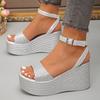 Fashion Women's Silver Platform Sandals with Ankle Strap Fashion Chunky Wedge Sandals Woman Summer 2025 Thick Sole Beach Sandalias Mujer