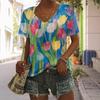 Summer V-neck 3D Flower Printed Top Fashionable Casual Short Sleeved Women's T-shirts
