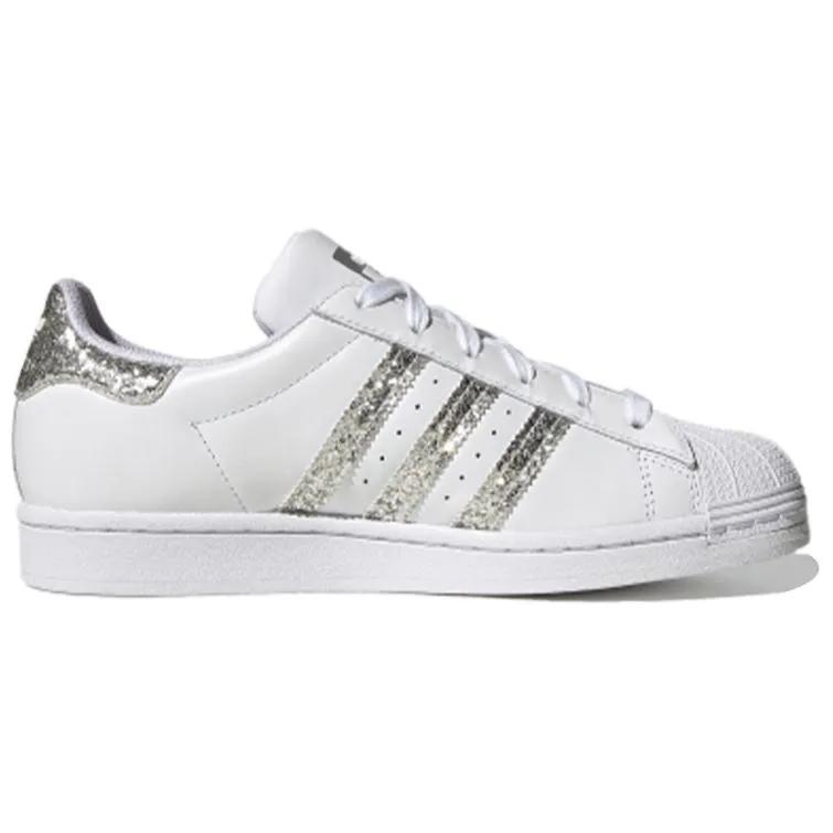 Adidas Womens Superstar 'Glitter' (women's sizes) Cloud White / Silver Metallic / Silver Metallic Skate Shoes FZ4445