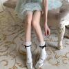 Японские носки JK Girls из хлопка до щиколотки, милые кружевные носки средней длины с бантом, мягкие дышащие ворсистые носки Lolita
