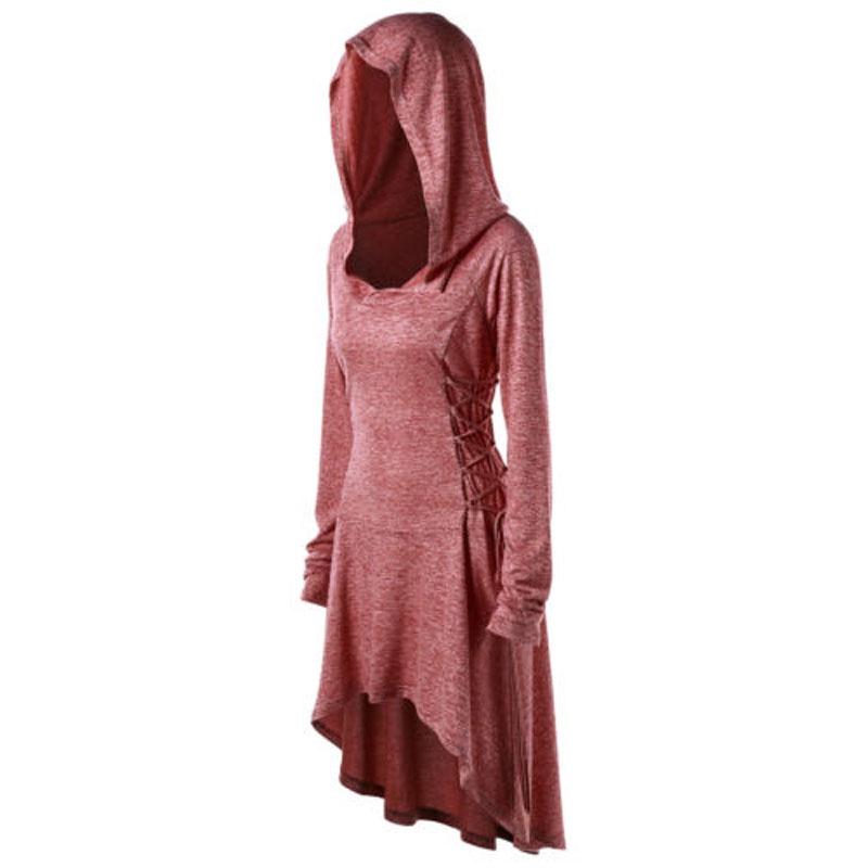 Стильный панк женский большого размера на шнуровке туника с подолом дип худи длинный свитшот платье топ для любого случая