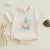 Детский пасхальный комбинезон для девочек, повседневный комбинезон с короткими рукавами и вышивкой в виде кролика для новорожденных, милая одежда для малышей