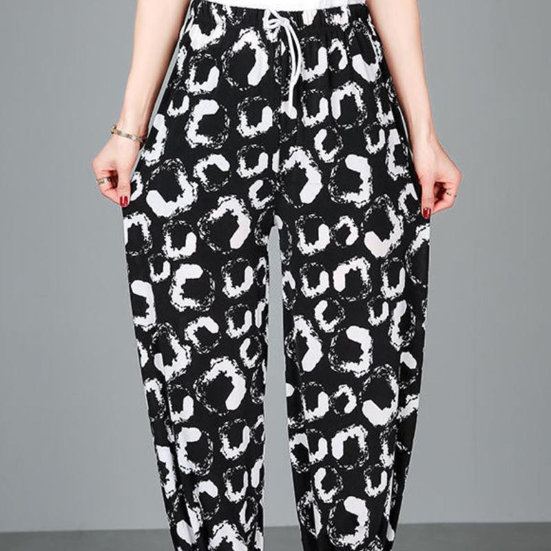 Укороченные брюки, женские летние брюки с тонкой эластичной резинкой на талии, большие размеры, брюки для среднего и пожилого возраста, шаровары