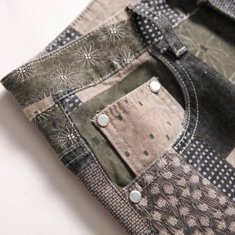 Новые модные мужские хлопковые джинсы с заплатками, эластичные узкие джинсы, мужские брюки, повседневные мужские джинсовые брюки