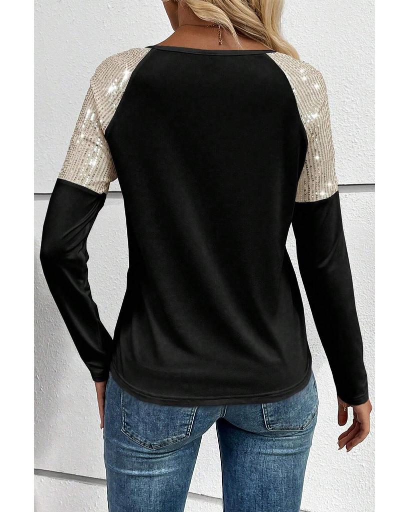 Azura Exchange Черный топ с накладными пайетками и нагрудным карманом с рукавами реглан
