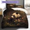 Rose-adorned Lion and Panda Pattern Bedding Quilt Set Home Decoration Gift (1 * Duvet Cover + 2 * Pillowcase, Without Core)