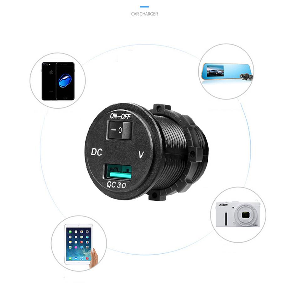 Быстрая автомобильная зарядка USB 3.0 Розетка зарядного устройства Светодиодный вольтметр Переключатель Для автомобиля Морской АТВ