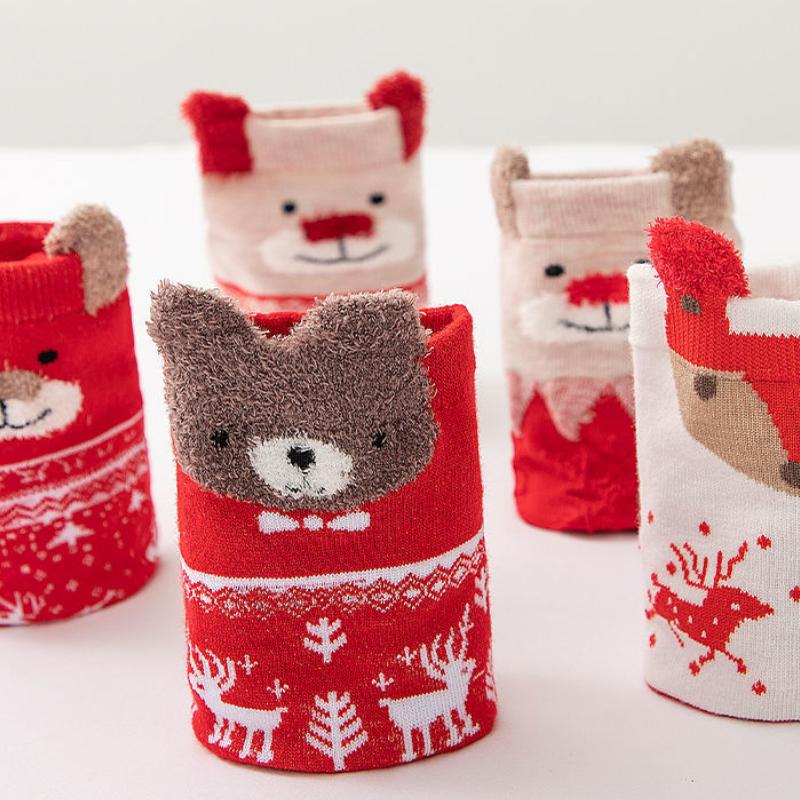 Рождественские носки Хлопковые носки с оленями и снежинками Подарок для женщин