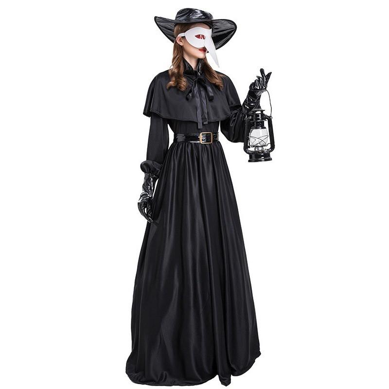 S-5XL Halloween Adult Medieval Steampunk Plague Doctor Costume Crow Long Beak Bird Outfit