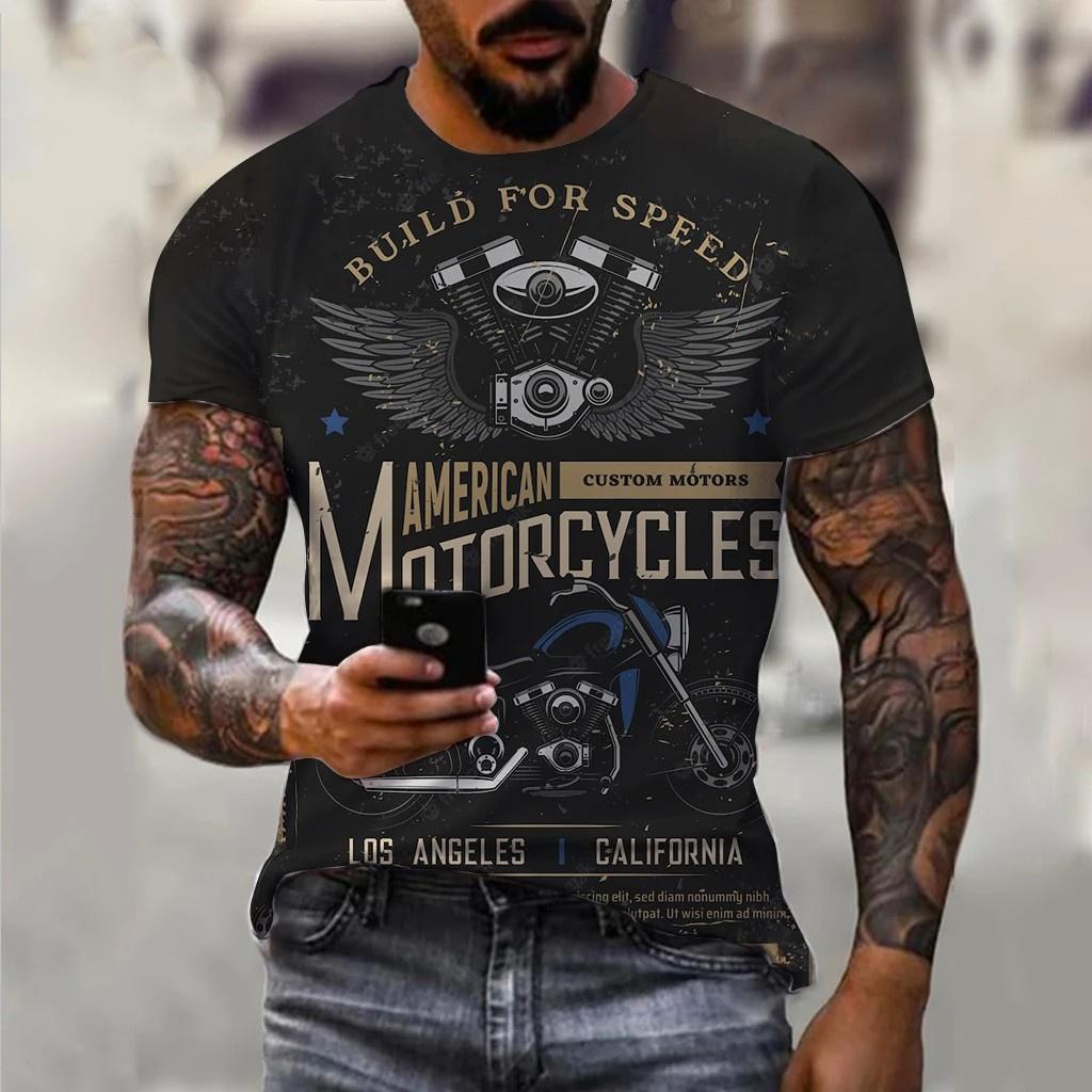 Мужские футболки с 3D мотоциклетным принтом, трендовая винтажная одежда в стиле хип-хоп, байкерские гоночные футболки, спортивный топ с короткими рукавами для езды на открытом воздухе