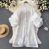 RUGOD Весеннее однобортное платье в европейском и американском стиле с французскими рюшами и трехмерными цветочными рукавами