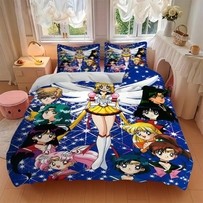 Sailor Moon Adventure Print 3Pcs Bedding Setduvet Cover With 2 Bedropillowcase Home Birthday Gift