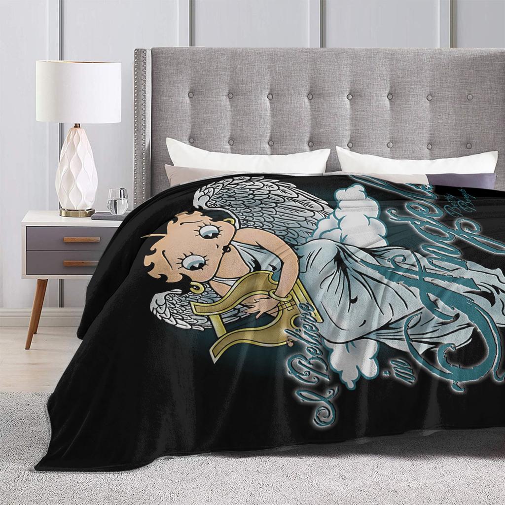 Boop I Believe In Angels Blankets Flannel Spring Autumn Bettys Portable Warm Throw Blankets for Home Couch Plush Thin Quilt