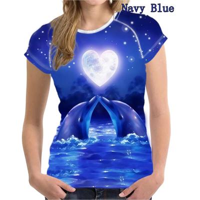 Новые женские модные летние повседневные футболки с короткими рукавами и круглым вырезом с 3d принтом, женские рубашки с дельфинами