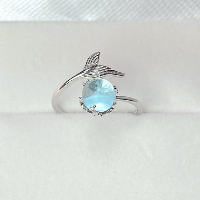Blue Zircon Mermaid Bubble Symbol Shape Rings for Women Creative Fish Tail Finger Ring Party Girls Gift anillos
