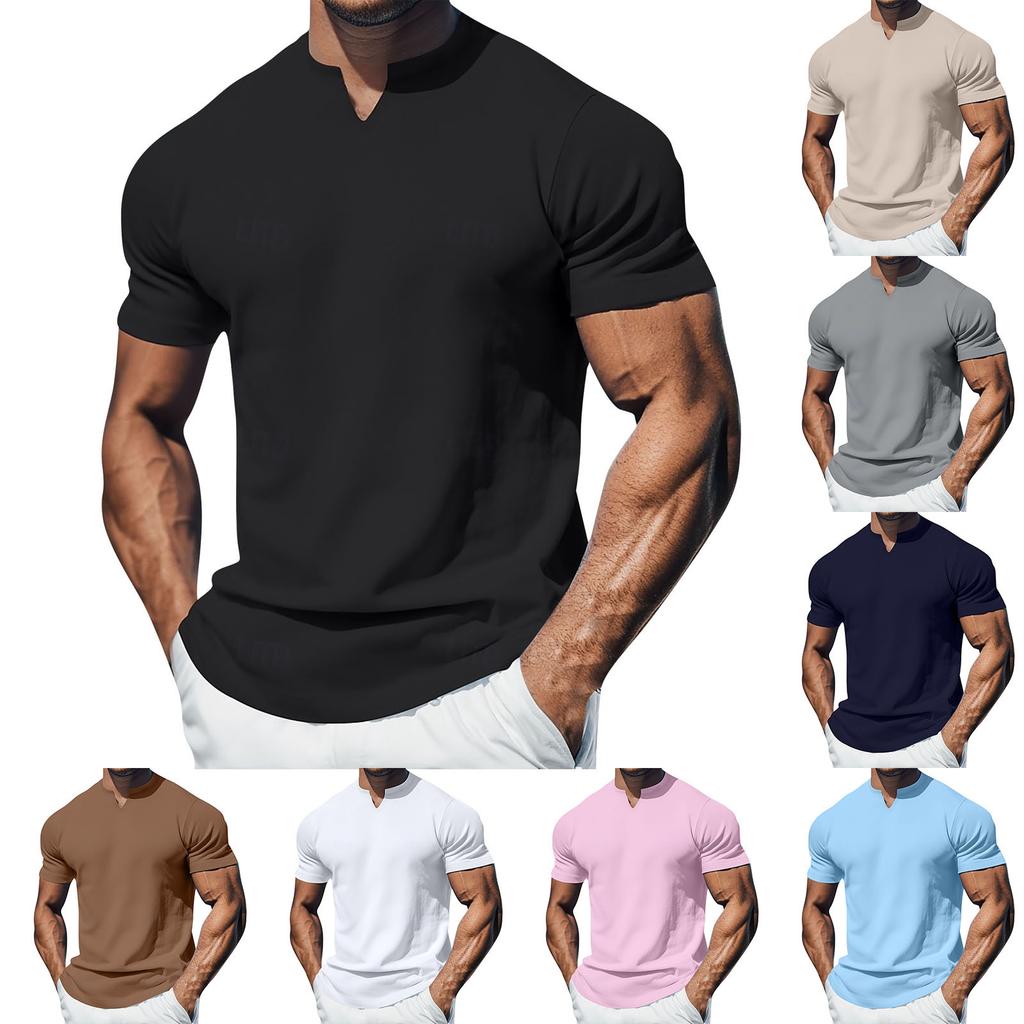 Мужская рубашка с воротником-стойкой и коротким рукавом, свободная рубашка для отдыха и отдыха, мужская