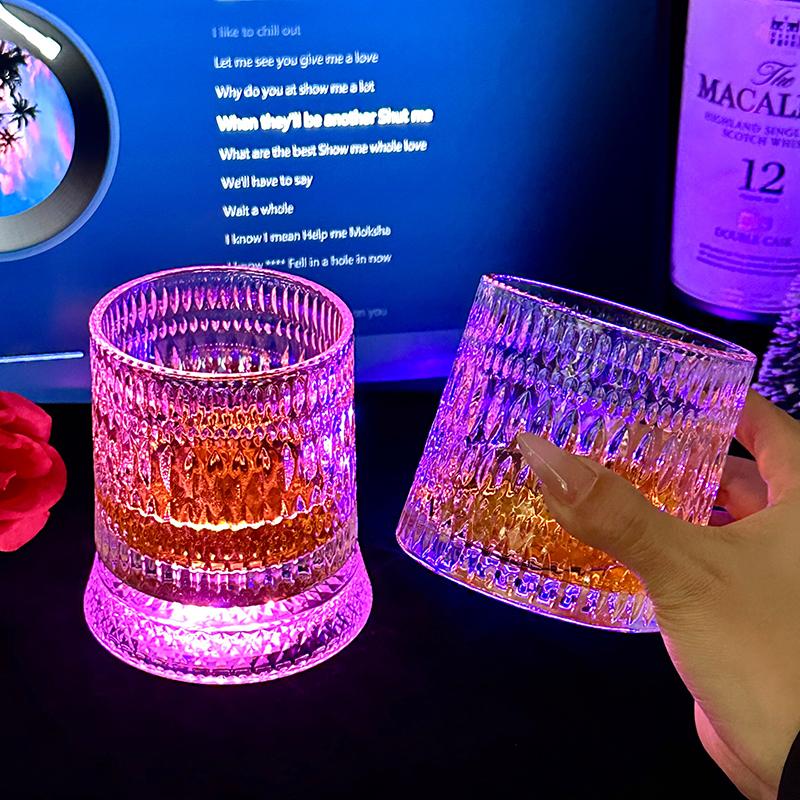 Premium 360° Rotating Glass Cup with LED for Unique Wine Tasting Experience