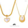 Geometric Heart Imitation Pearl Pendant Necklace, 18k Gold-Plated Titanium Steel - Elegant Jewelry for Women
