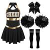 Kids Girls Cheer Leader Costume Halloween Cosplay Party Outfits Uniform Sleeveless Dress with Pom Poms Hair Tie Socks