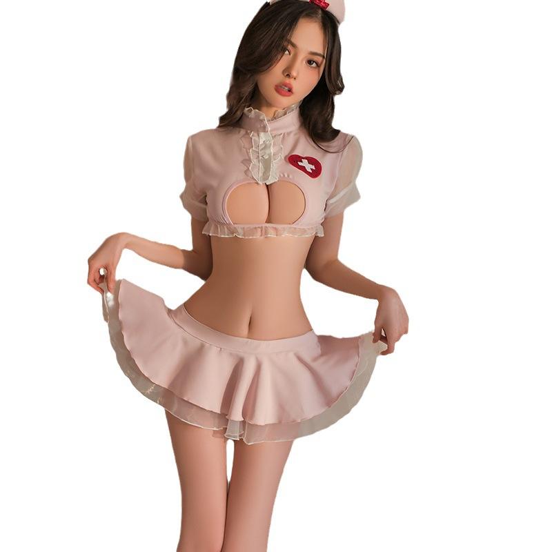 Sexy Lingerie Sexy Nurse Uniform Hot Deep V Hollow Seduction Cosplay Suit Passion Sexy Charm S