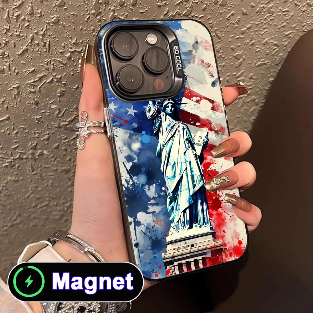 USA America Flag Translucent MagSafe Mobile Phone Case for iPhone 17 16 15 14 13 12 11 Air Pro Max Plus Colorful Cover