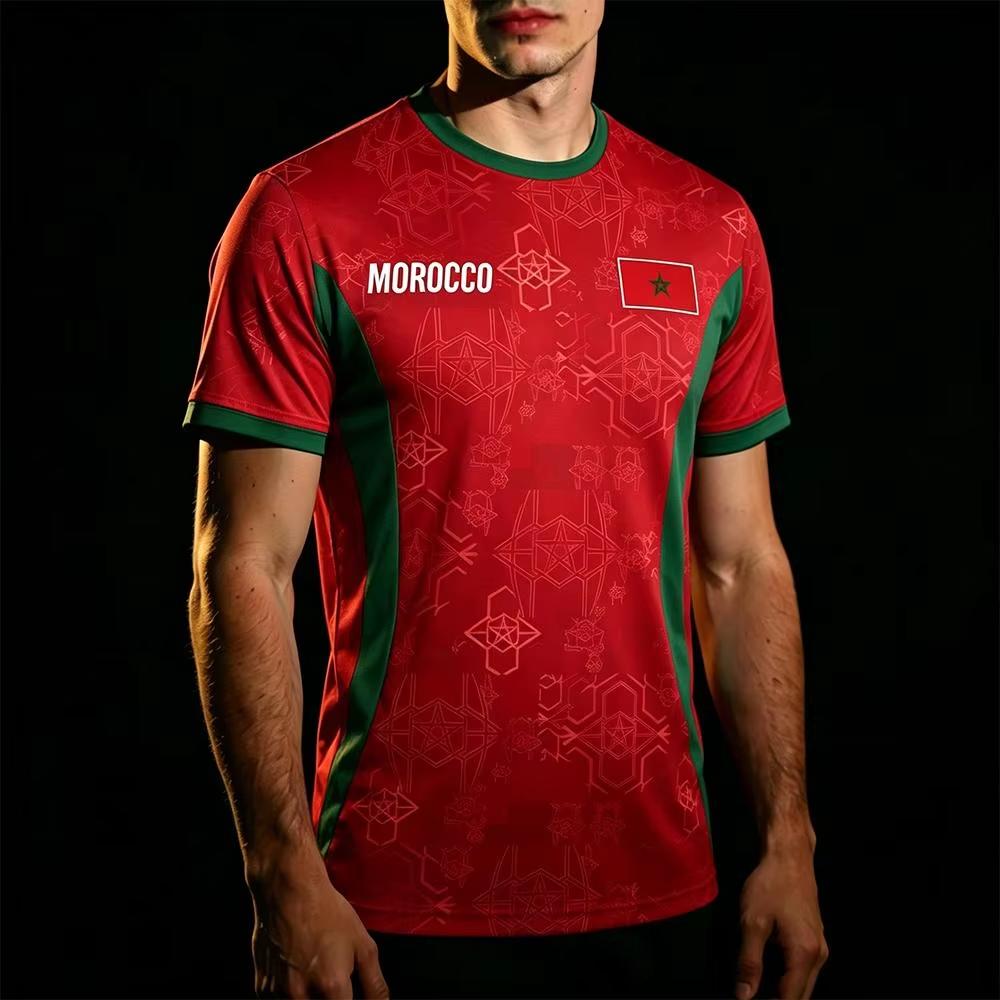 2026 Morocco Flag Print Jersey Men's Quick-Drying Breathable Sports T-Shirt Unisex O-neck Short Sleeved Quick-Drying Soccer Tees