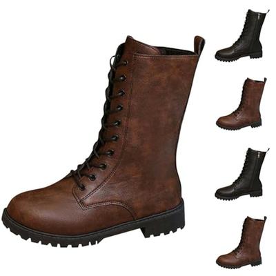 Ботильоны на низком каблуке для женщин, Модные ботинки на плоской подошве из искусственной кожи в военном стиле, Уличная обувь