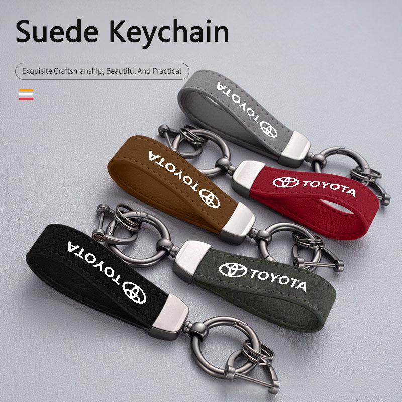 AMU1  Leather Car Badge Key Chain Ring Pendant For Toyota Corolla Avalon Supra Yaris Prado Prius Rav4 Camry Auto Keychain Accessories