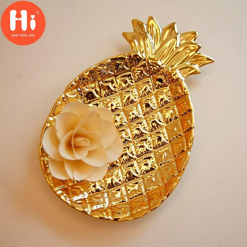 Hi Gold Plated Pineapple Ceramic Storage Plate Snack Plates Dessert Jewelry Dish Make Up Tray