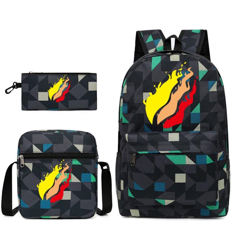 Prestonplayz Printed Backpack Set Casual Student Laptop Bag Shoulder Pencil Case 20-35L Oxford Fabric Geometric Trendy